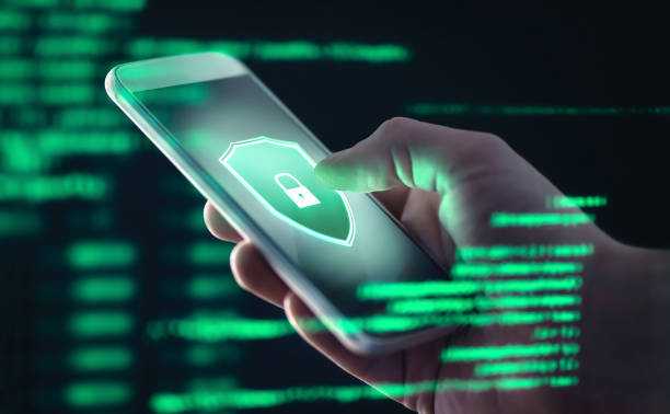 Mobile phone personal data and cyber security threat concept. Cellphone fraud. Smartphone hacked with illegal spyware, ransomware or trojan software. Hacker doing online scam. Antivirus error.